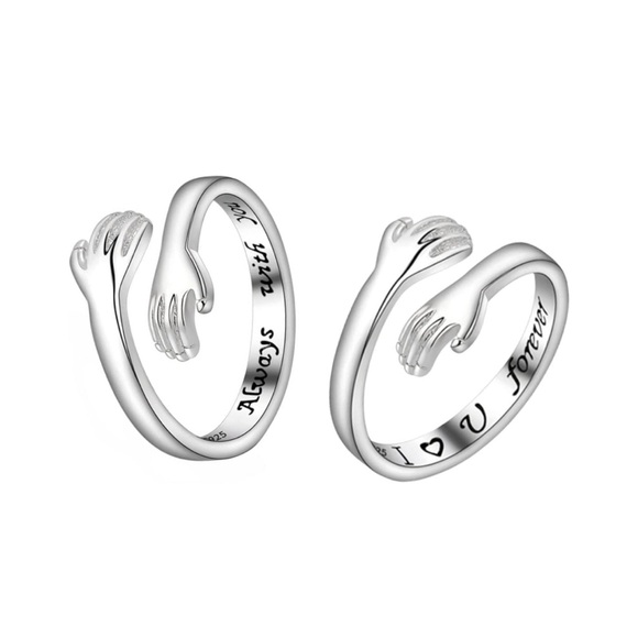 A26. New Hug Rings Sterling Silver Adjustable Couples Ring Set - Picture 3 of 7